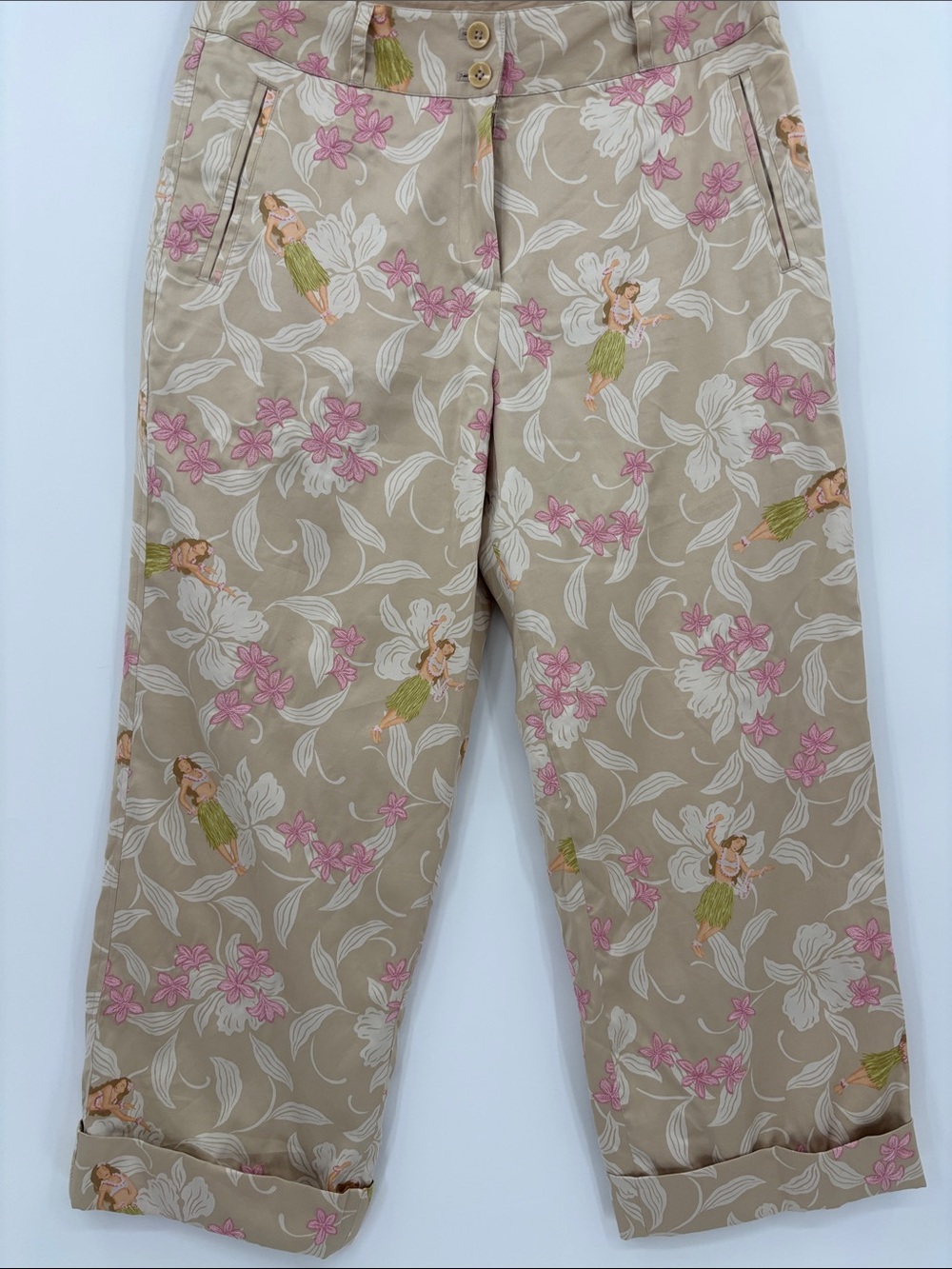Tommy Bahama Coconut Girl Hawaiian Island Luau Embroidered Cotton Silk Capris